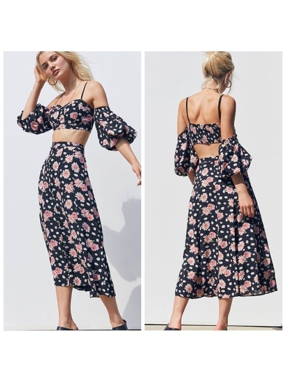 KIMCHI Blue Floral Button Down Midi Skirt